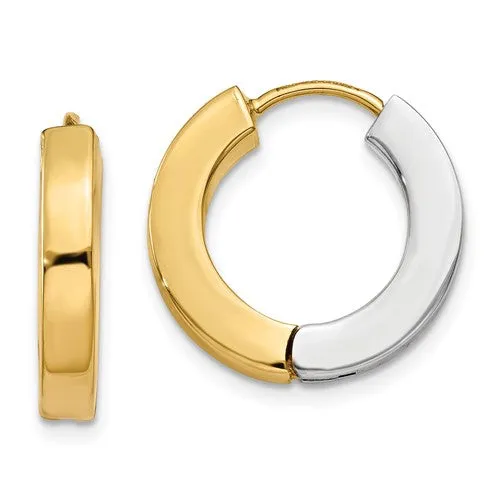 14k Two-Tone Gold Hollow Hinged Hoop Earrings