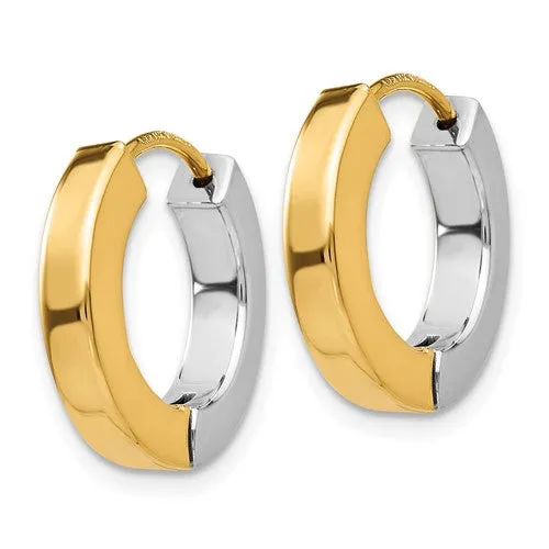 14k Two-Tone Gold Hollow Hinged Hoop Earrings