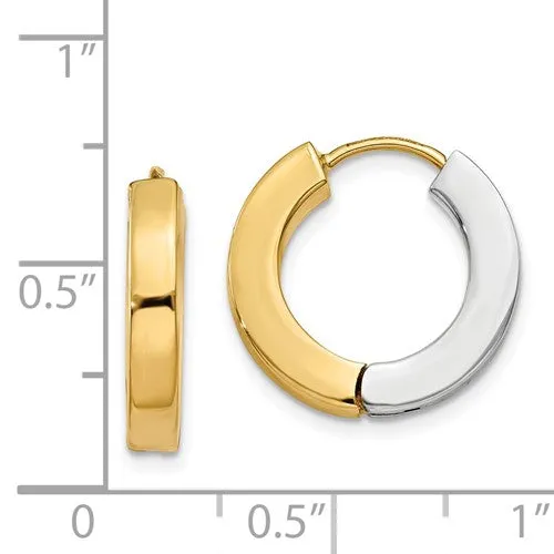 14k Two-Tone Gold Hollow Hinged Hoop Earrings