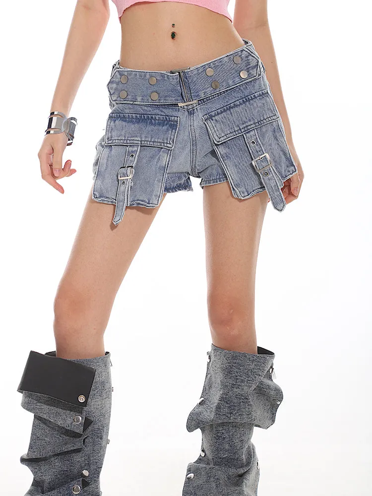 【24s Nov.】Pocketed Distressed Denim Shorts