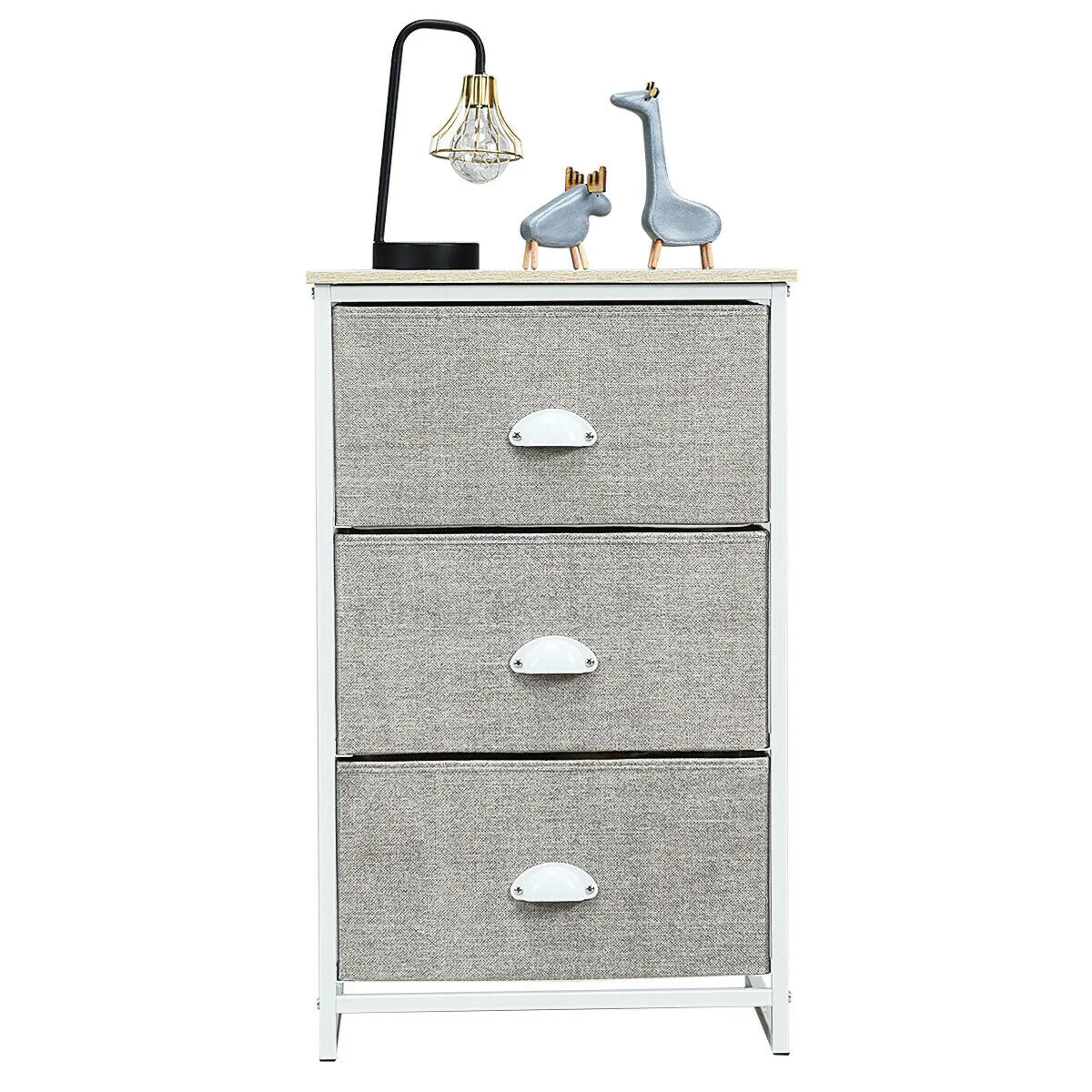 3/4 Fabric Nightstand Bedside Storage Cabinet Folding Drawers-3-Tier-White