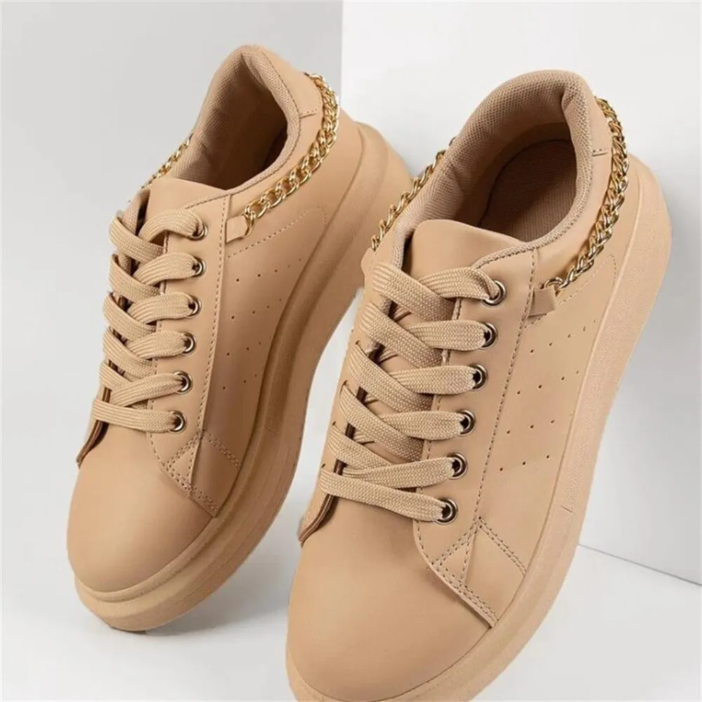 Amozae  Women's Shoes 2022 Spring New Ladies Metal Chain Breathable Lace Up Casual Sport Flats Running Walking Female Trendy Sneakers