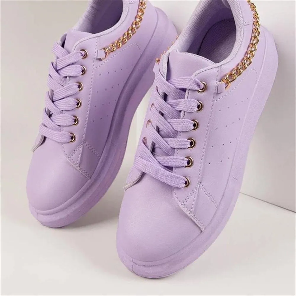 Amozae  Women's Shoes 2022 Spring New Ladies Metal Chain Breathable Lace Up Casual Sport Flats Running Walking Female Trendy Sneakers