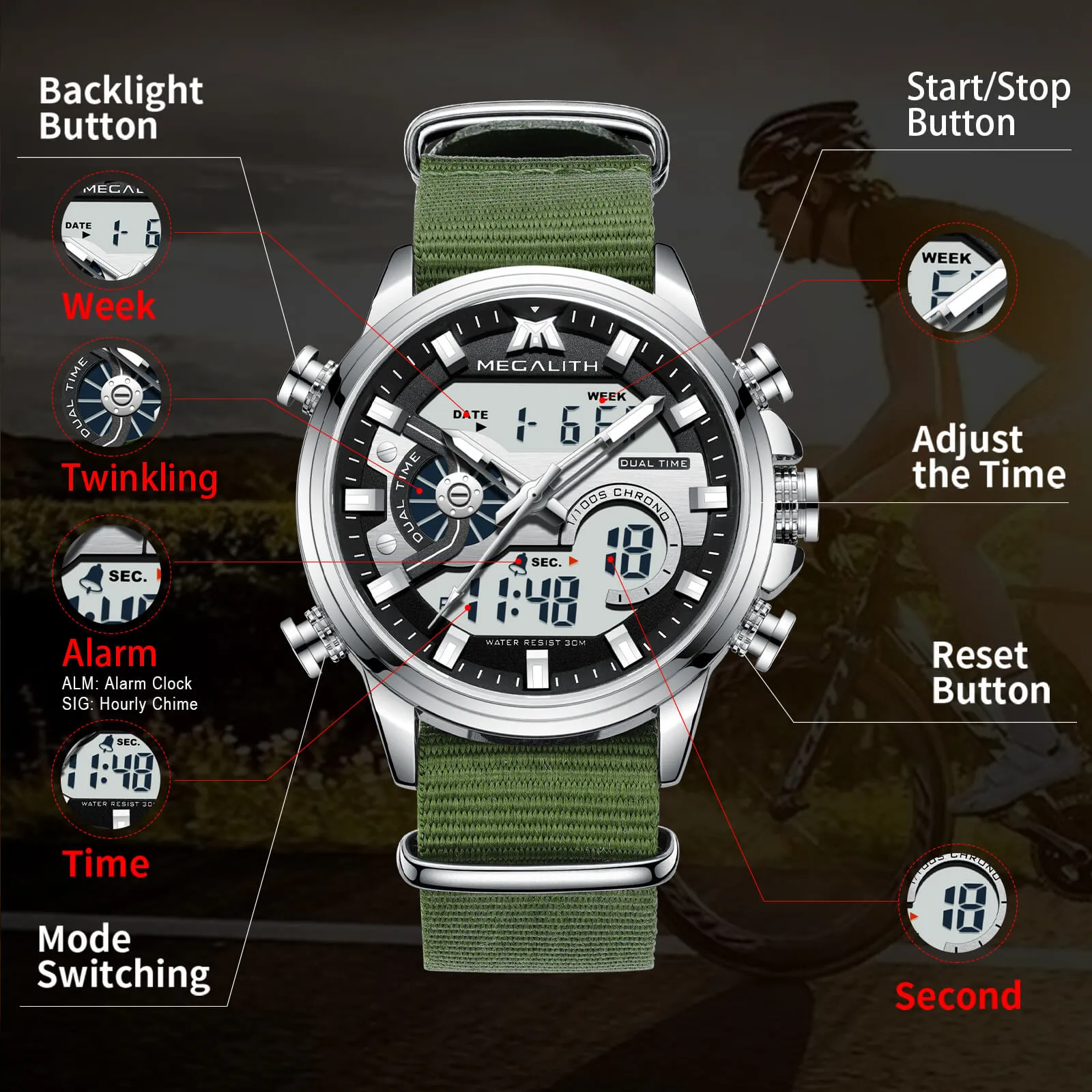 Analog Digital Watch | Nylon Band | 8276M