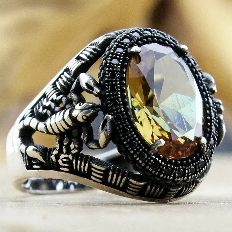 Exquisite Vintage-Style Scorpion Citrine Crystal Ring