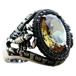 Exquisite Vintage-Style Scorpion Citrine Crystal Ring