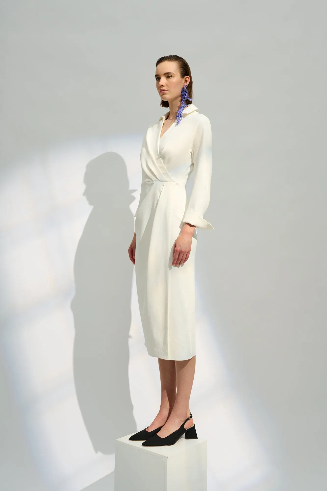 Ando Structured Jersey Midi Dress - Ivory