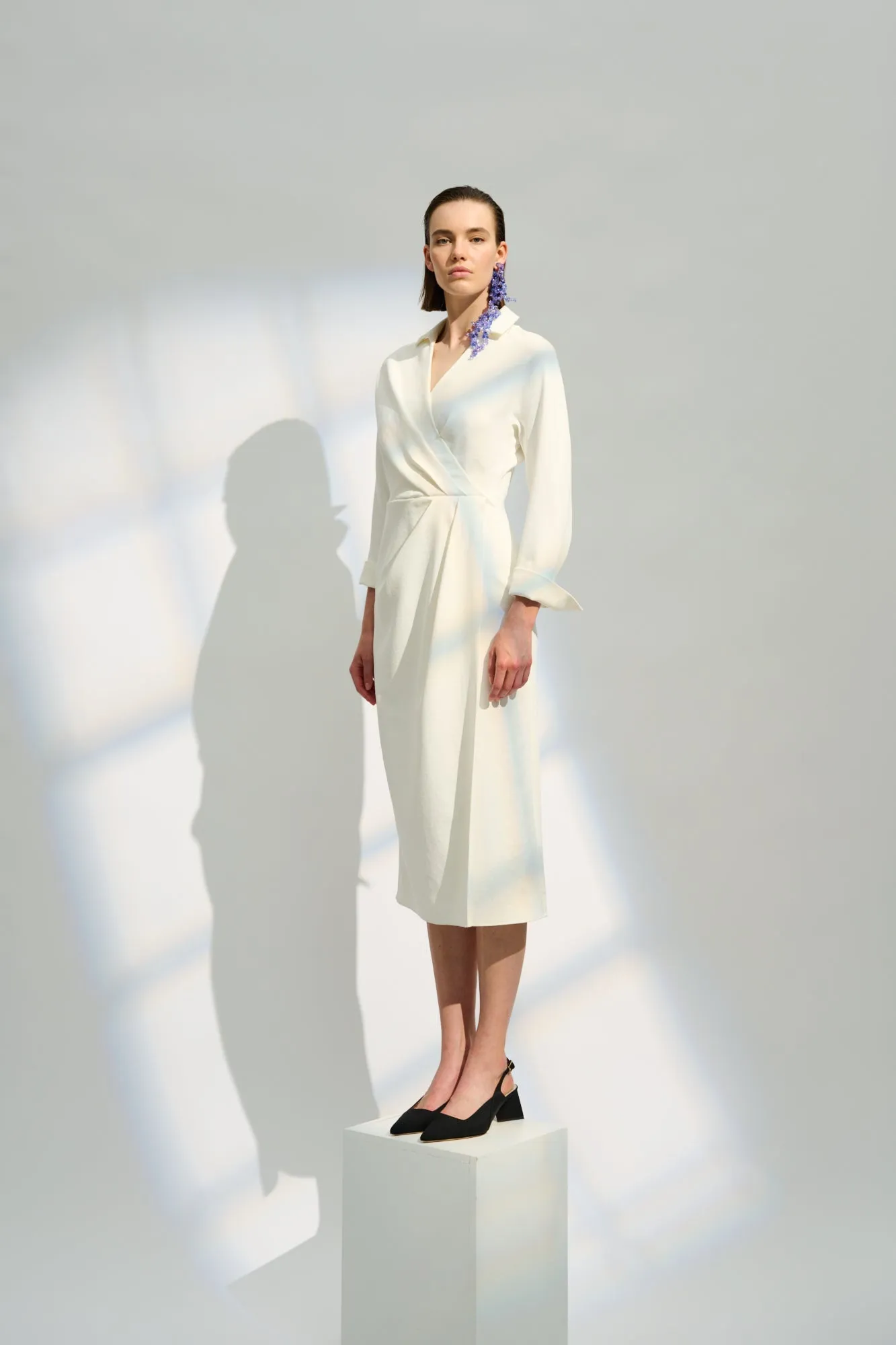 Ando Structured Jersey Midi Dress - Ivory