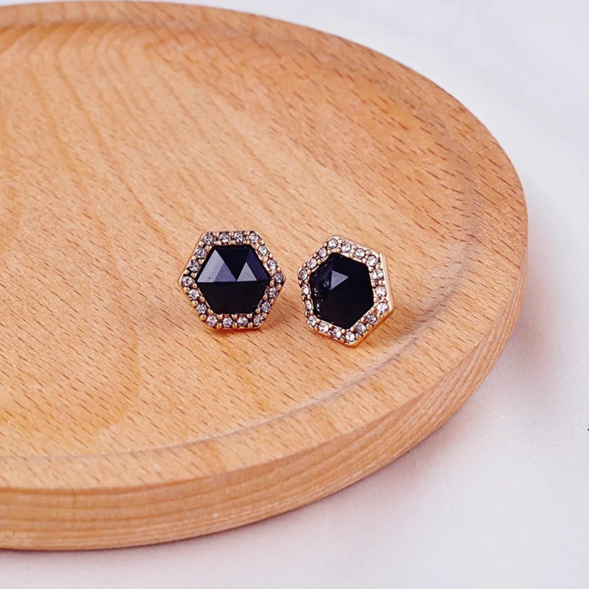 Antique Gold Color Dark Blue Crystal Stud Earrings