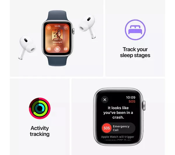 Apple Watch SE 2 GPS, 40mm Midnight Aluminium Case with Midnight Sport Band - M/L - Pristine