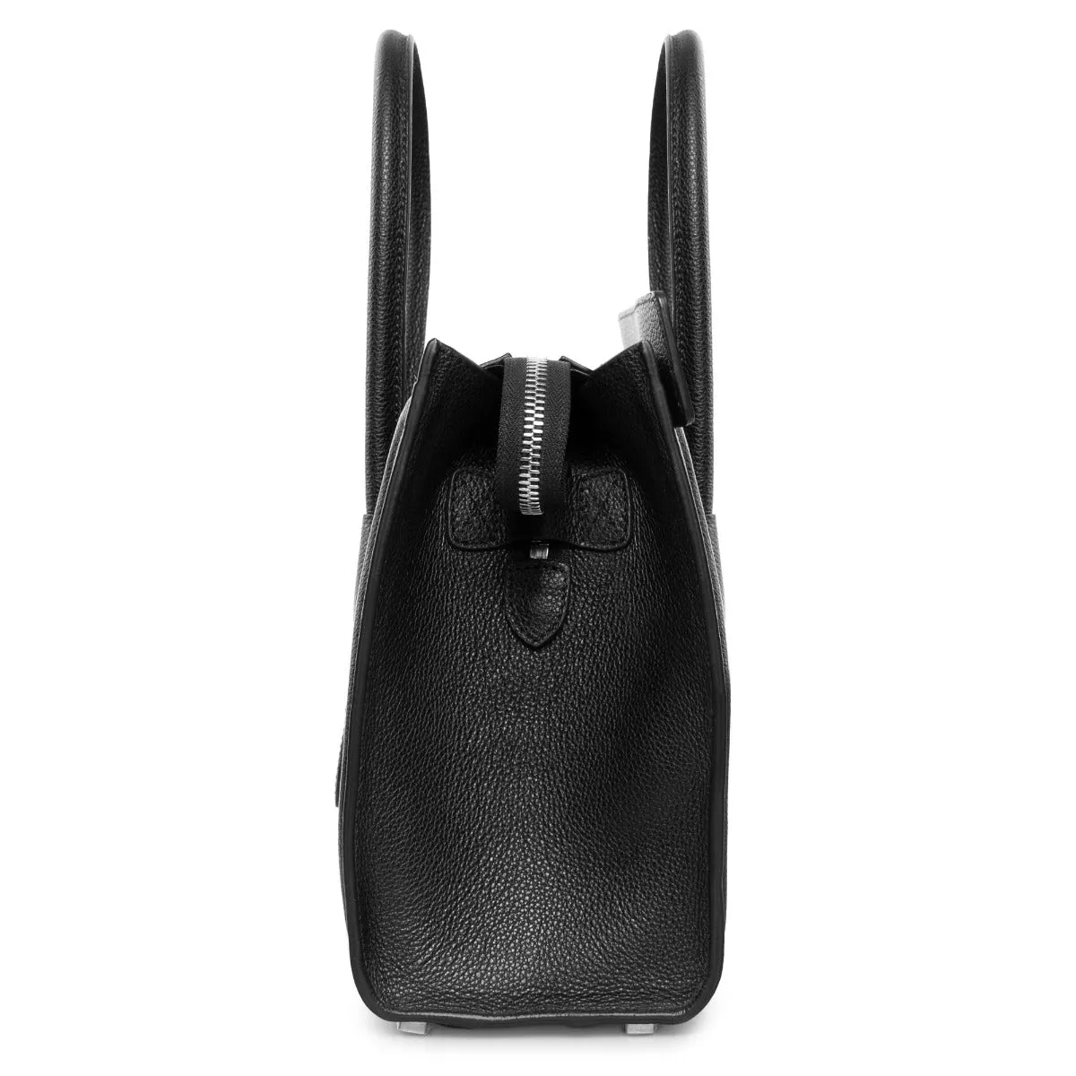 Celine Micro Luggage Tote Bag | Black Drummed Calfskin with Silver Hardware