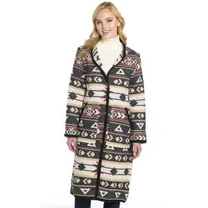 Cripple Creek Womens Button Front Navajo Blanket Red Birch Polyester Duster Coat