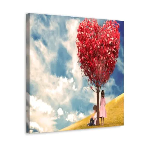 GADGETS WRAP Canvas Gallery Wrap Framed for Home Office Studio Living Room Decoration (10x10inch) - Heart Tree