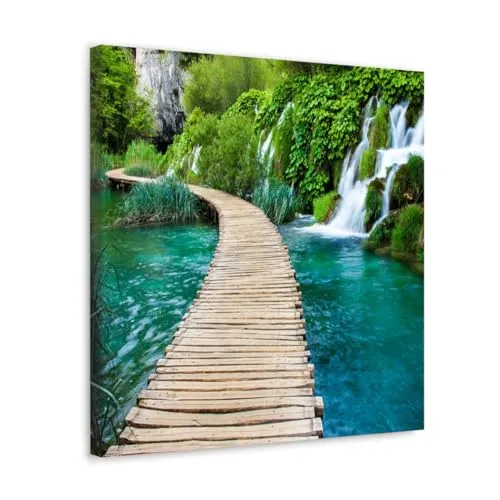 GADGETS WRAP Canvas Gallery Wrap Framed for Home Office Studio Living Room Decoration (10x10inch) - Wooden Pier Near Waterfall #1