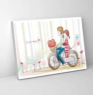 GADGETS WRAP Canvas Gallery Wrap Framed for Home Office Studio Living Room Decoration (11x9inch) - Cute Valentine Love Couple Cartoon