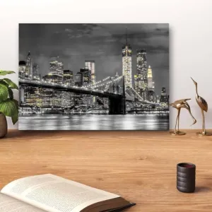 GADGETS WRAP Canvas Gallery Wrap Framed for Home Office Studio Living Room Decoration (14x11inch) - B&W Night City