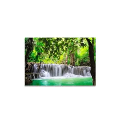 GADGETS WRAP Canvas Gallery Wrap Framed for Home Office Studio Living Room Decoration (14x11inch) - Green Tropical Waterfall