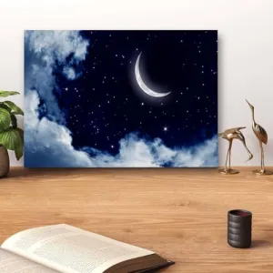 GADGETS WRAP Canvas Gallery Wrap Framed for Home Office Studio Living Room Decoration (14x11inch) - Half Moon In Sky #3