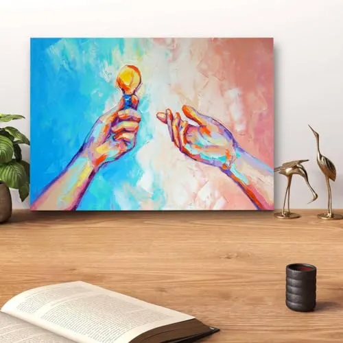 GADGETS WRAP Canvas Gallery Wrap Framed for Home Office Studio Living Room Decoration (14x11inch) - Hands & Bulb Abstract