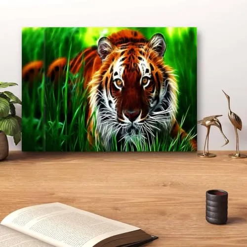 GADGETS WRAP Canvas Gallery Wrap Framed for Home Office Studio Living Room Decoration (14x11inch) - Lightning Tiger