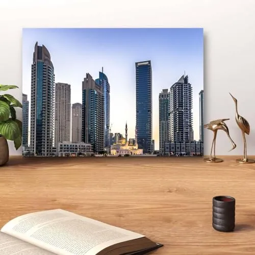 GADGETS WRAP Canvas Gallery Wrap Framed for Home Office Studio Living Room Decoration (14x11inch) - Luxury Dubai Marina