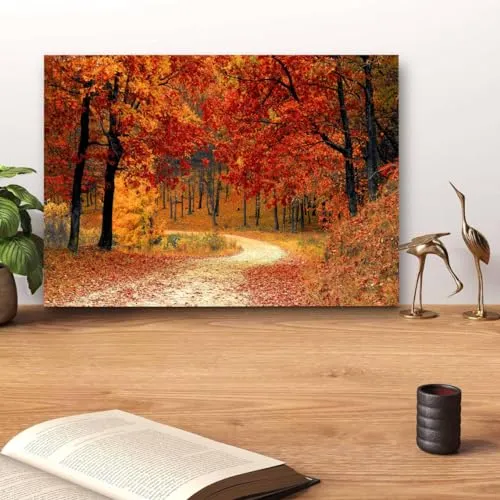 GADGETS WRAP Canvas Gallery Wrap Framed for Home Office Studio Living Room Decoration (14x11inch) - Red Autumn Forest