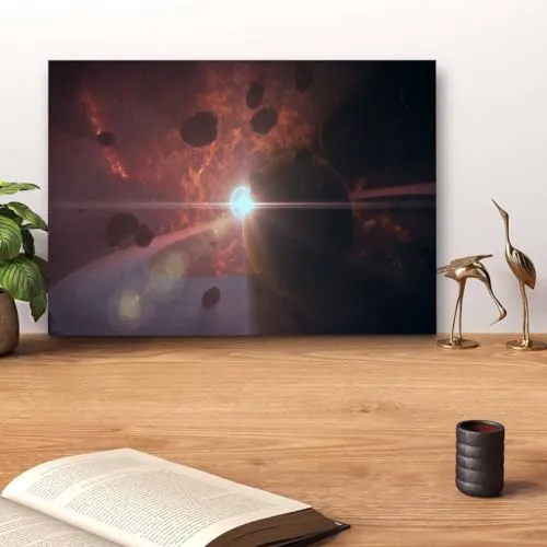 GADGETS WRAP Canvas Gallery Wrap Framed for Home Office Studio Living Room Decoration (14x11inch) - Saturn Asteriod Space