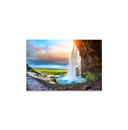 GADGETS WRAP Canvas Gallery Wrap Framed for Home Office Studio Living Room Decoration (14x11inch) - Seljalandsfoss Waterfall Sunset