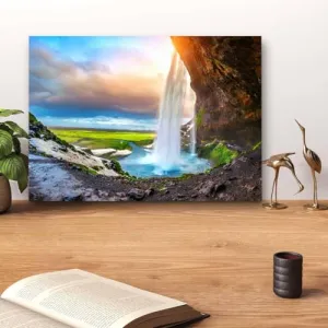 GADGETS WRAP Canvas Gallery Wrap Framed for Home Office Studio Living Room Decoration (14x11inch) - Seljalandsfoss Waterfall Sunset