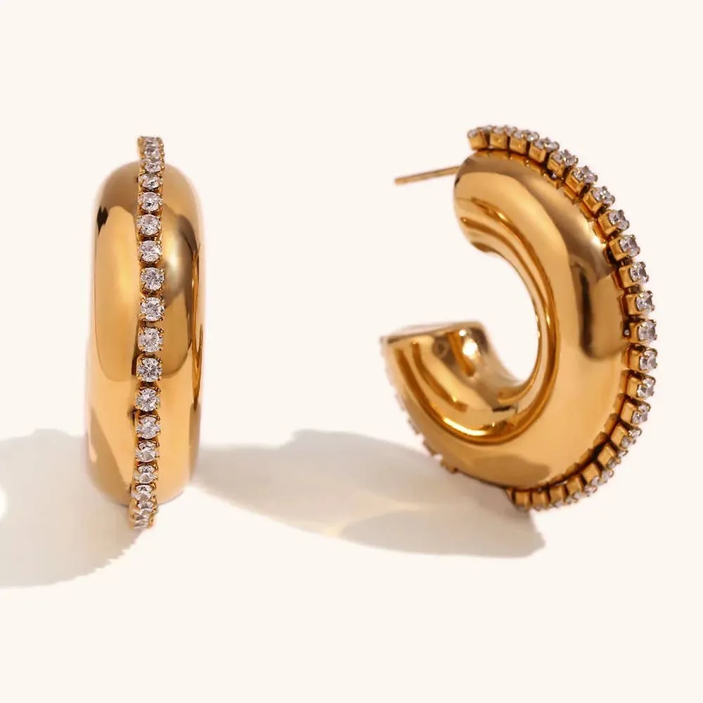 Gold Rhinestone Hoop Earrings