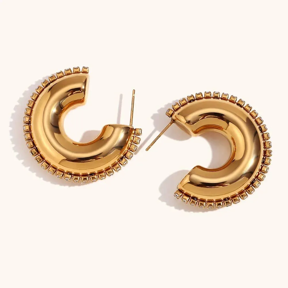 Gold Rhinestone Hoop Earrings