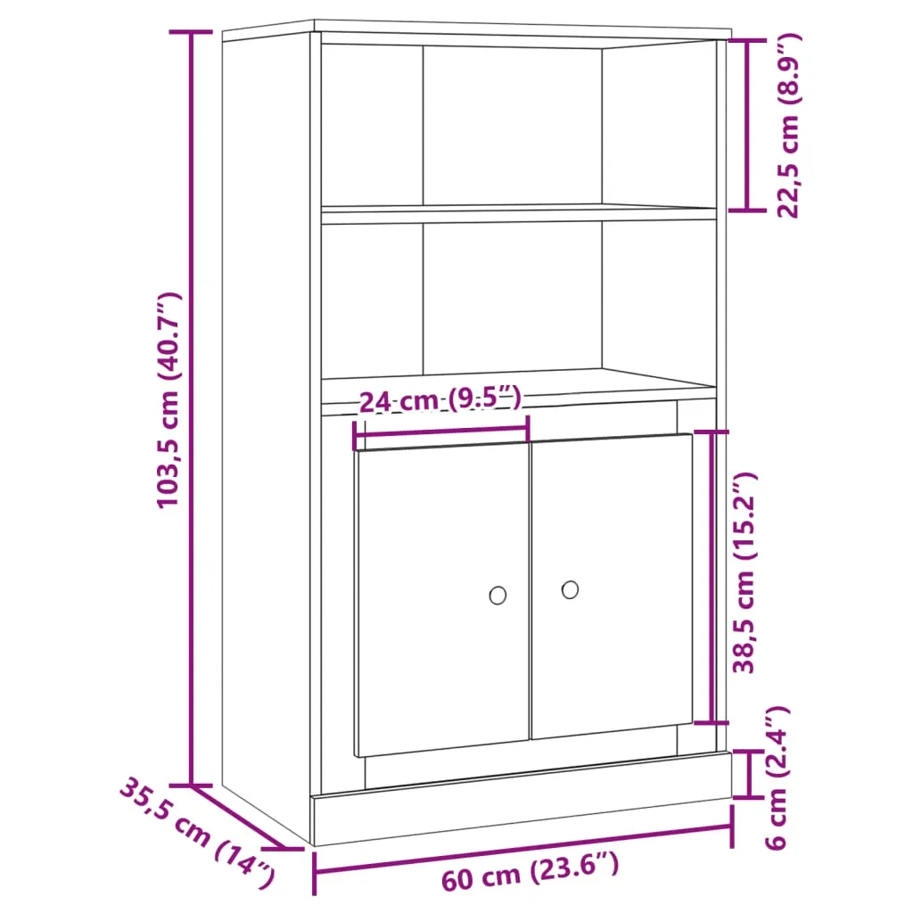 Highboard Artisian Oak 60x35.5x103.5 cm Engineered Wood