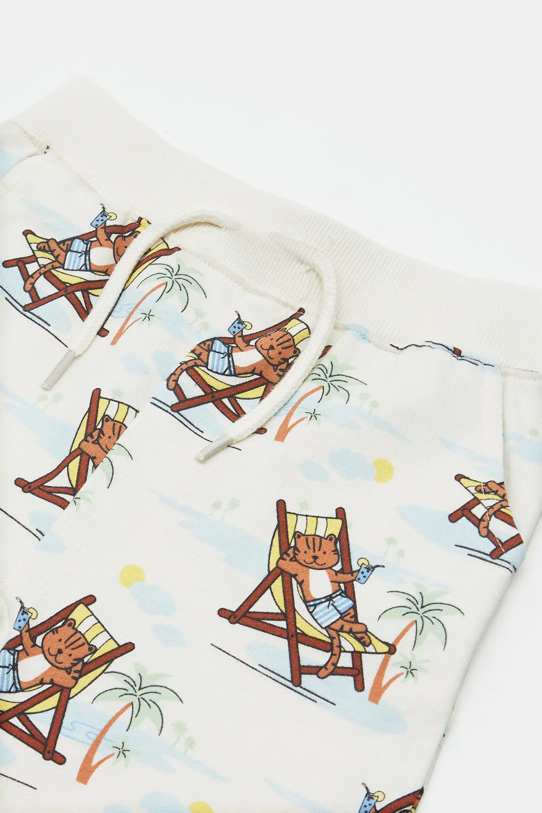 Infant Boys Cream Tiger Printed Active Shorts