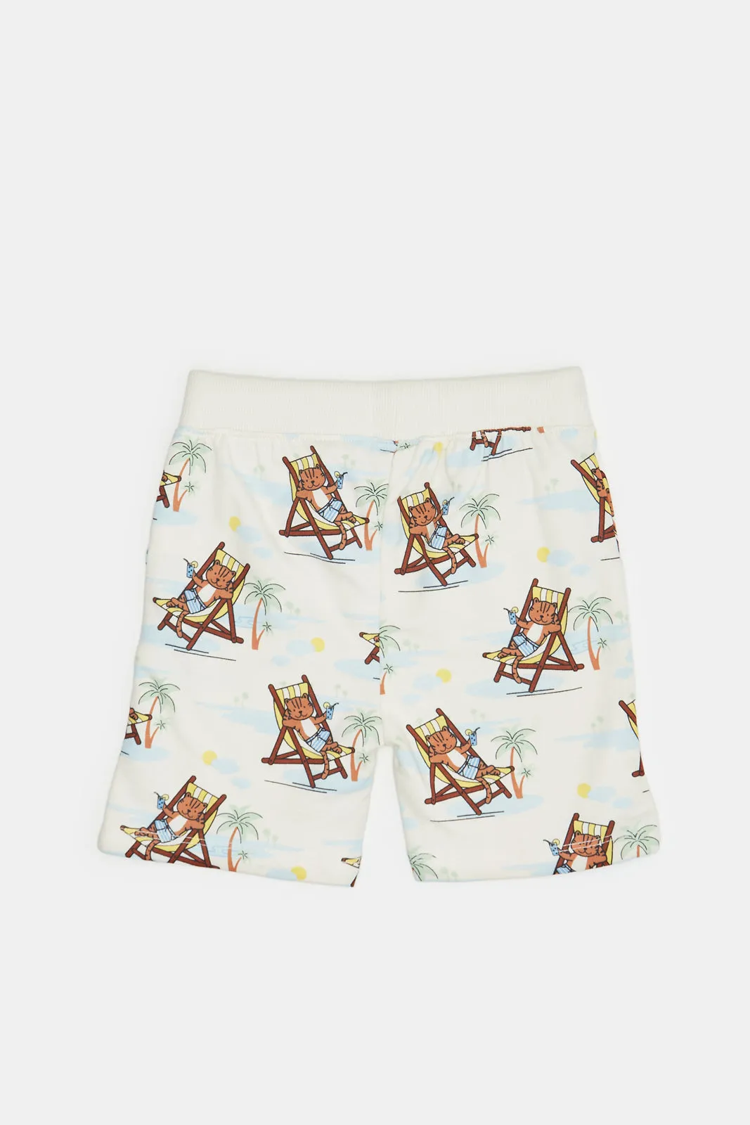 Infant Boys Cream Tiger Printed Active Shorts