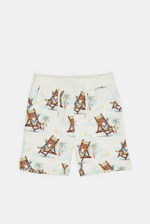 Infant Boys Cream Tiger Printed Active Shorts