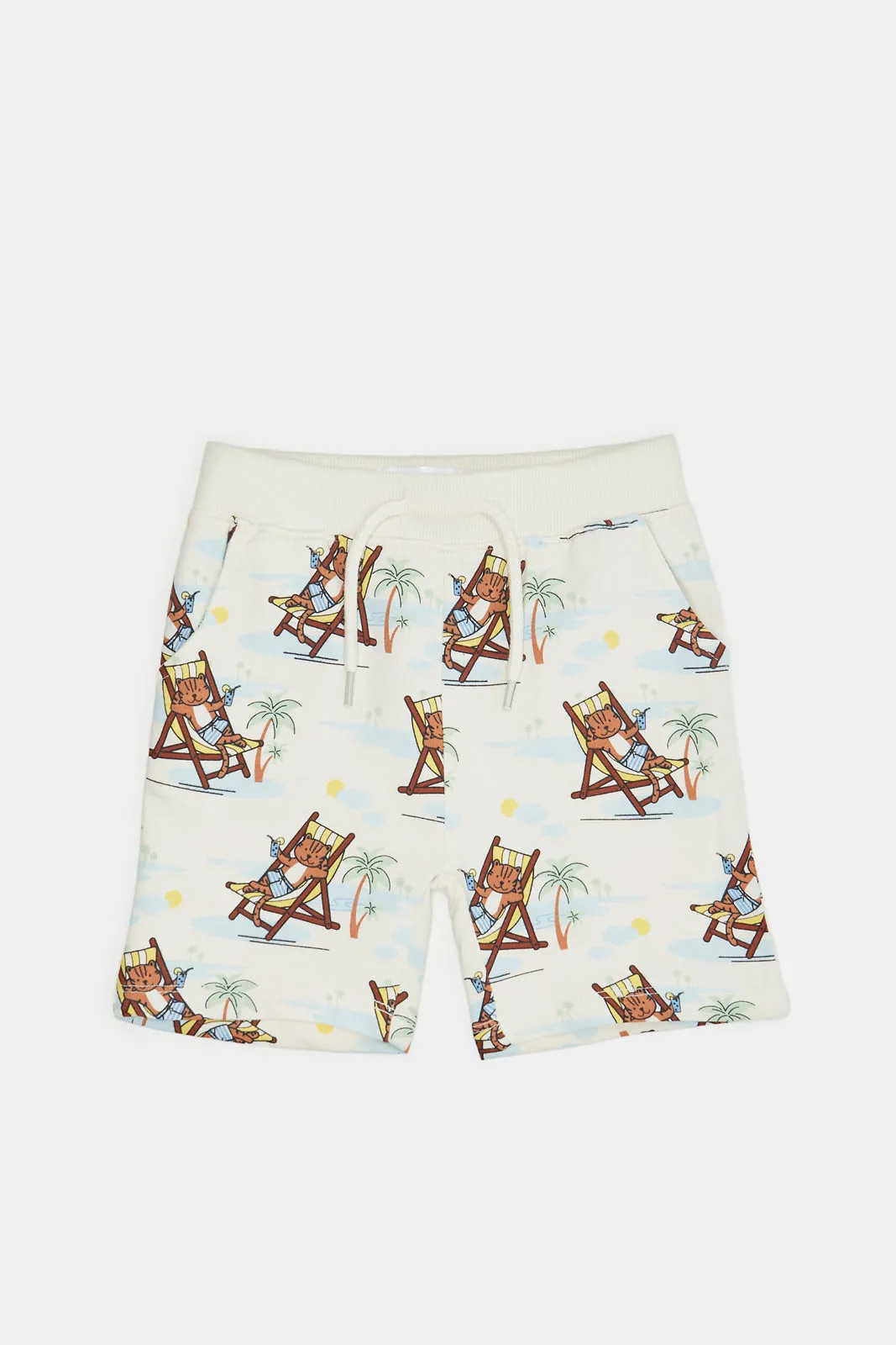 Infant Boys Cream Tiger Printed Active Shorts