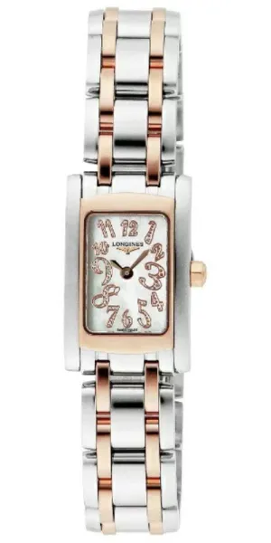 Longines DolceVita Stainless Steel & Rose Gold Mother-Of-Pearl Dial Rectangle Quartz Womens Watch L5.158.5.97.7