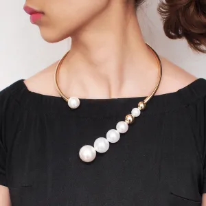 Metal Simulated Stylish Large Pearl Necklace