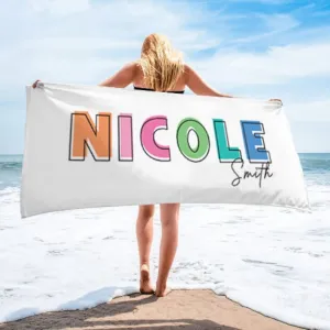 Multi Color Font Design Beach Towel Personalized Name Bath Towel Custom Pool Towel Beach Towel With Name Outside Birthday Vacation Gift