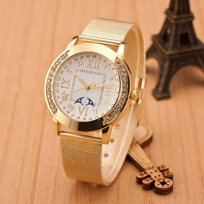 New Fashion Gold Stainless Steel Wrist Watch