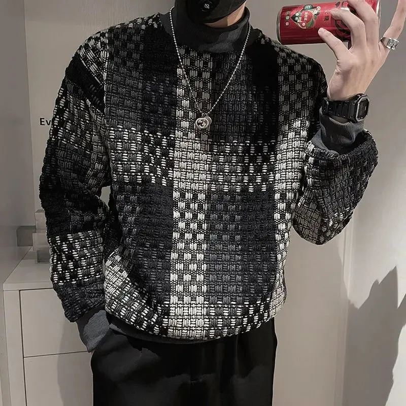 New Men's Color Matching Fashion Brand Classic Style Casual Texture Sweatshirt