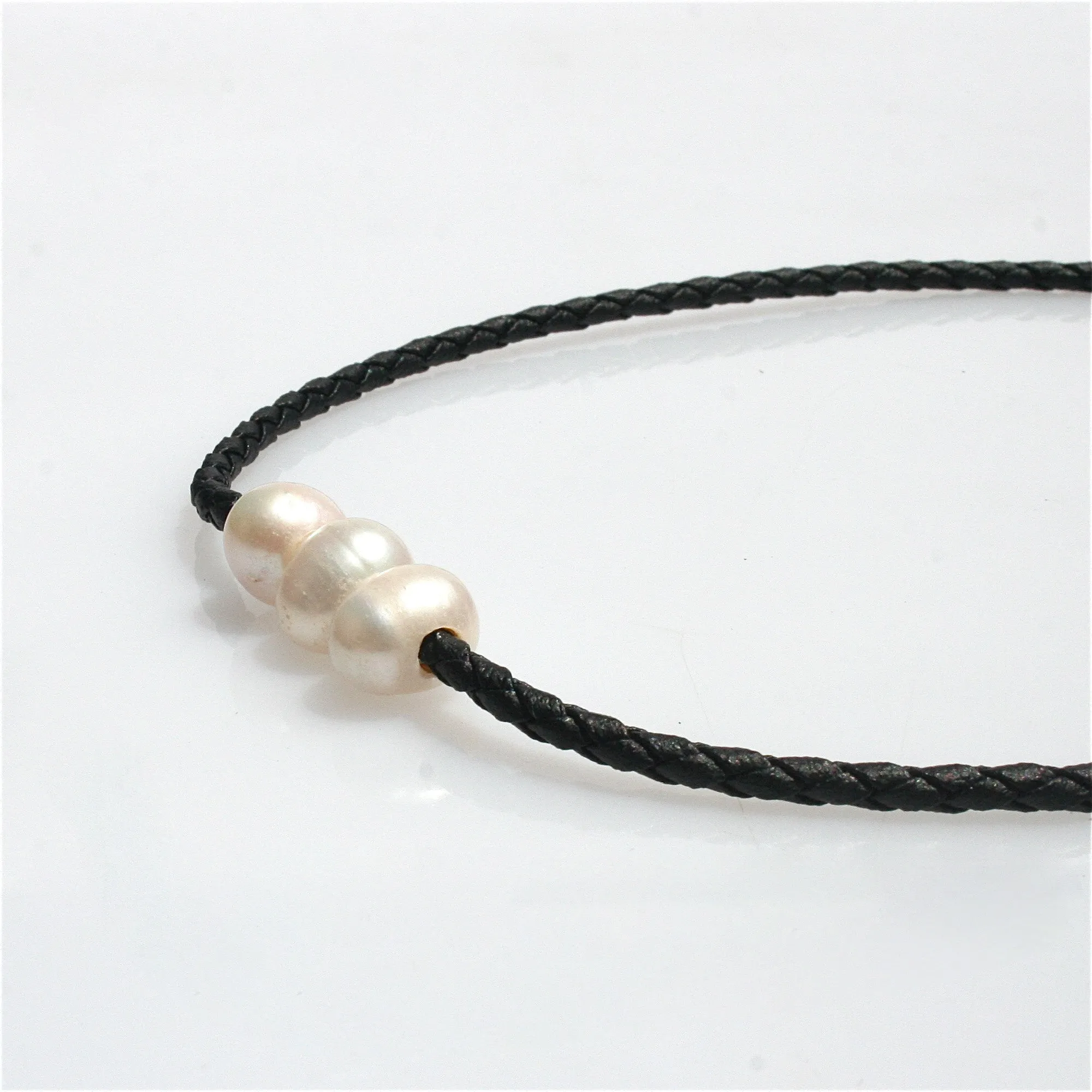 Pearls on Black Braid Necklace