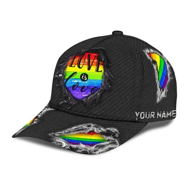 Personalized With Name Gay Pride Accessories For Pride Month, Love Is Love Printing Baseball Cap Hat