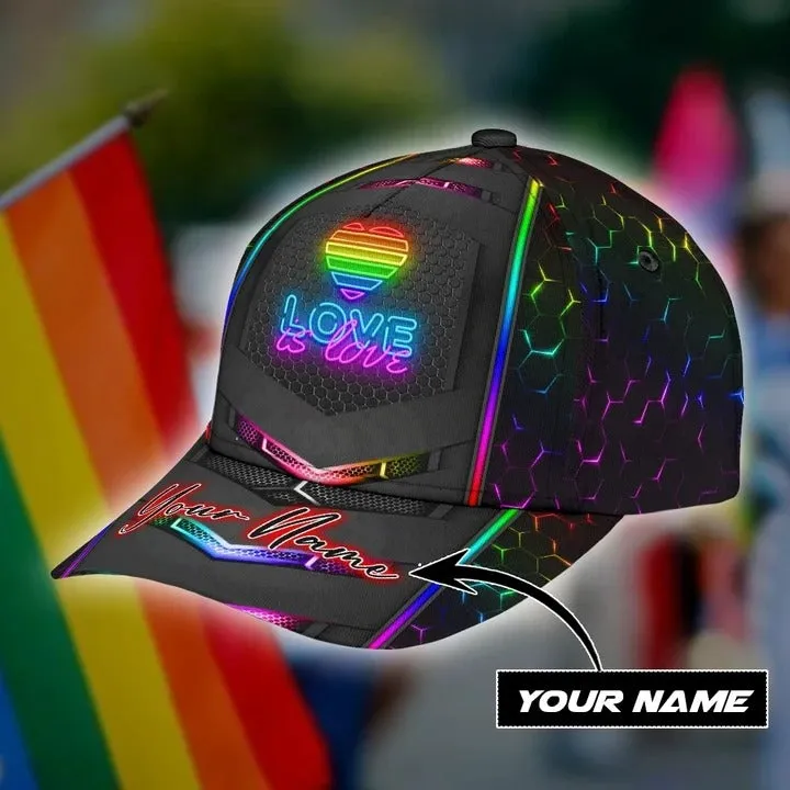 Personalized With Name Gay Pride Accessories For Pride Month, Love Is Love Printing Baseball Cap Hat