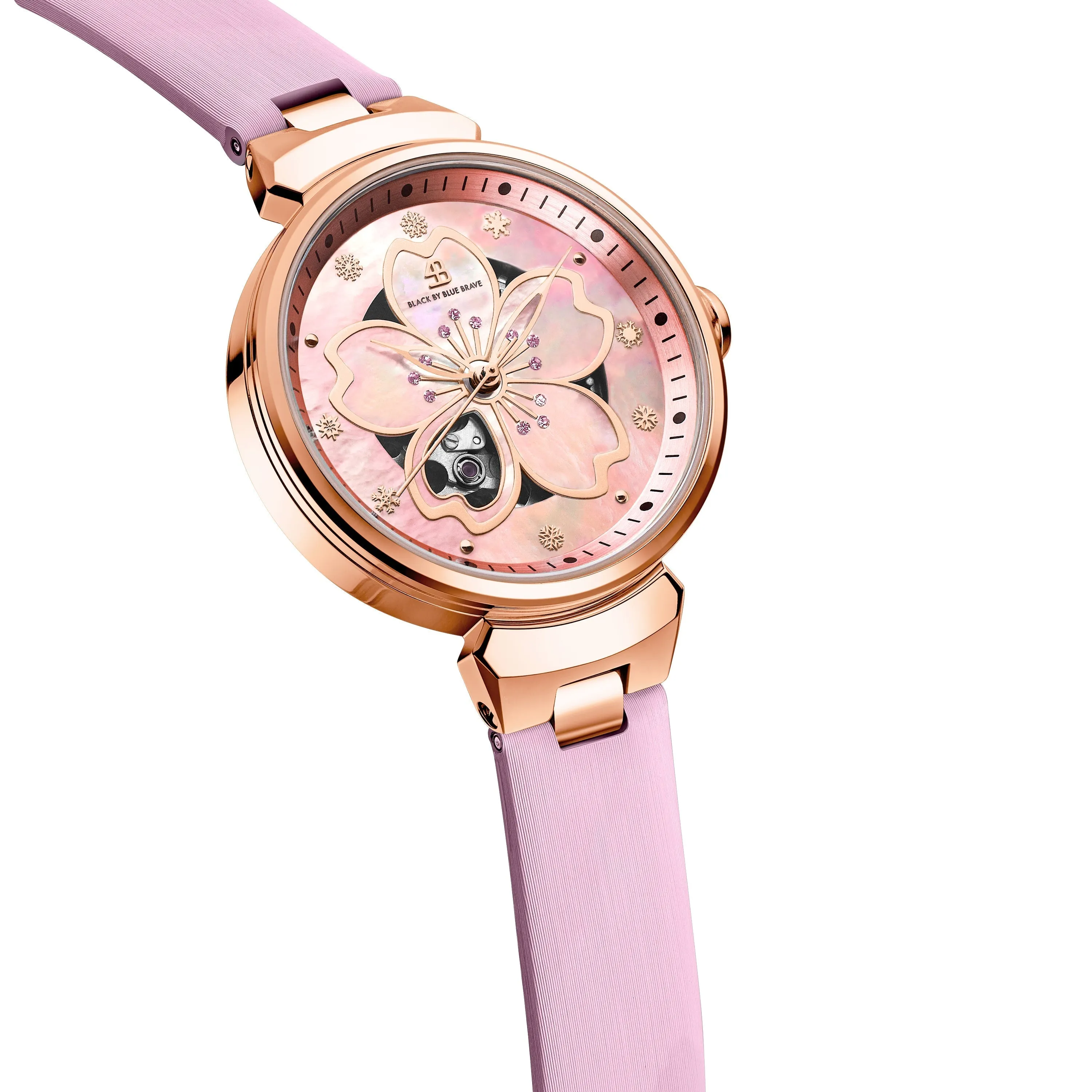 PINK CHERRY BLOSSOM 36MM AUTOMATIC WATCH & FLOWER CERAMIC  JEWELLERIES（EARRINGS & BRACELET）