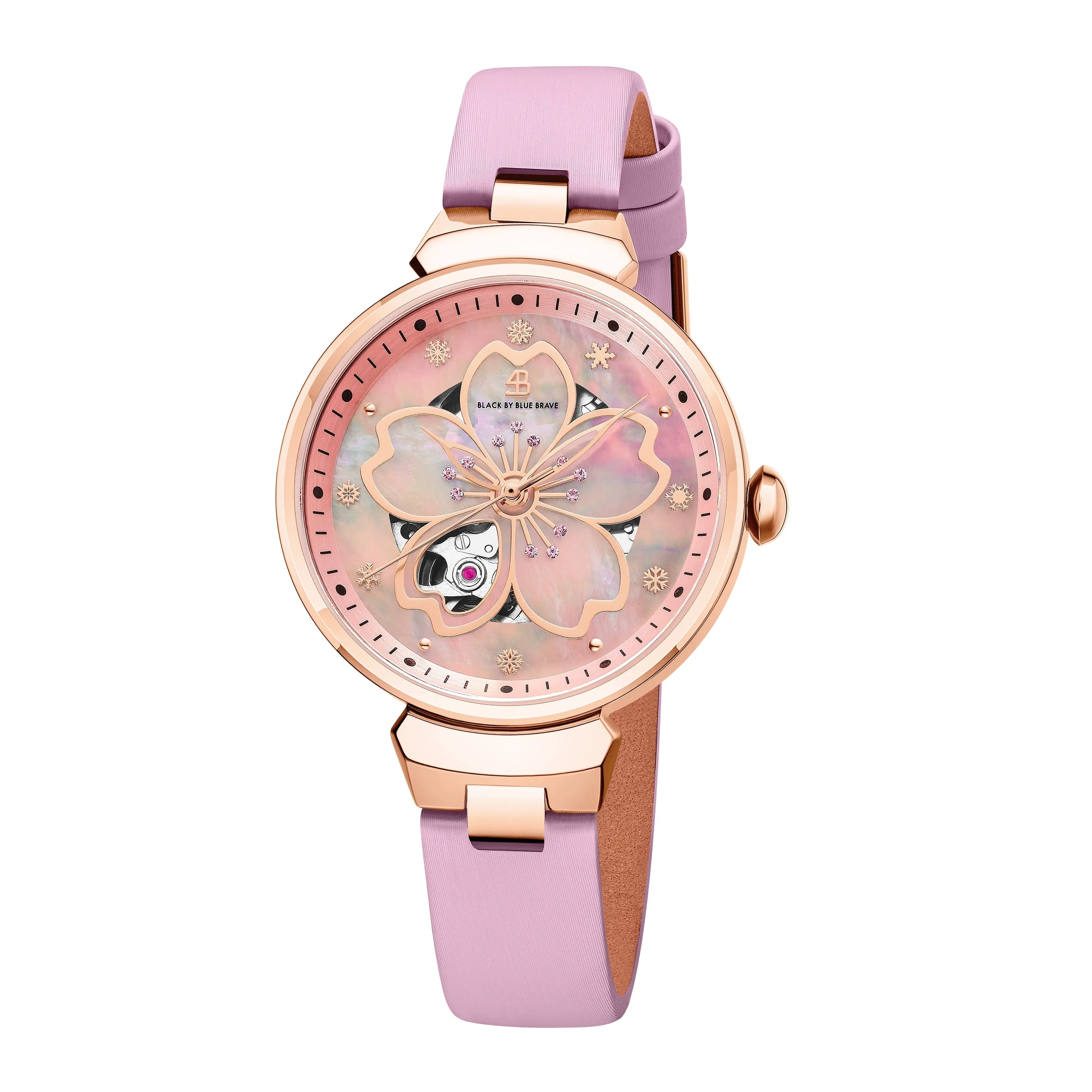 PINK CHERRY BLOSSOM 36MM AUTOMATIC WATCH & FLOWER CERAMIC  JEWELLERIES（EARRINGS & BRACELET）