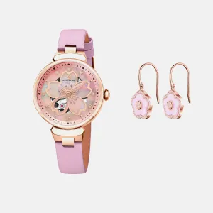 PINK CHERRY BLOSSOM 36MM AUTOMATIC WATCH & ROSEGOLD FLOWER EARRINGS & PINK CERAMIC CERAMIC