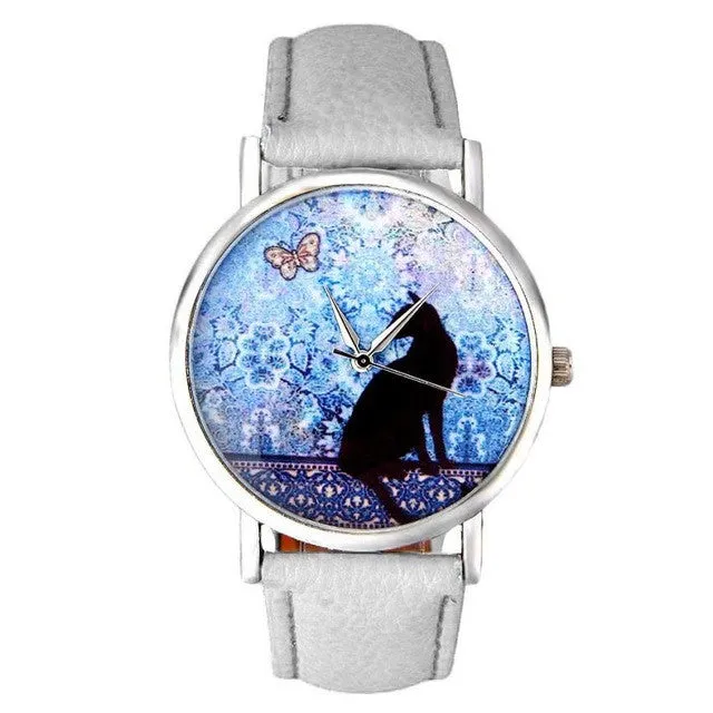 Quartz Cat Butterfly Leather Women Watch