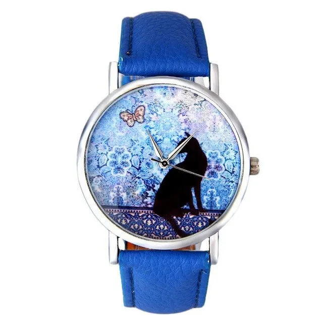 Quartz Cat Butterfly Leather Women Watch