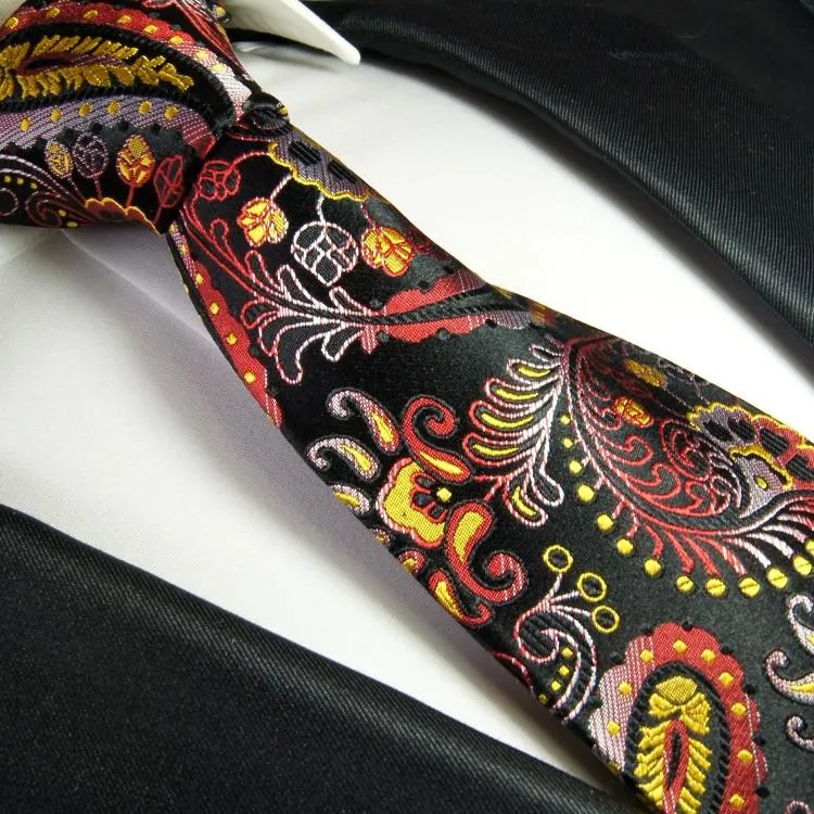 Red, Yellow and Black Paisley Formal Silk Tie and Accessories